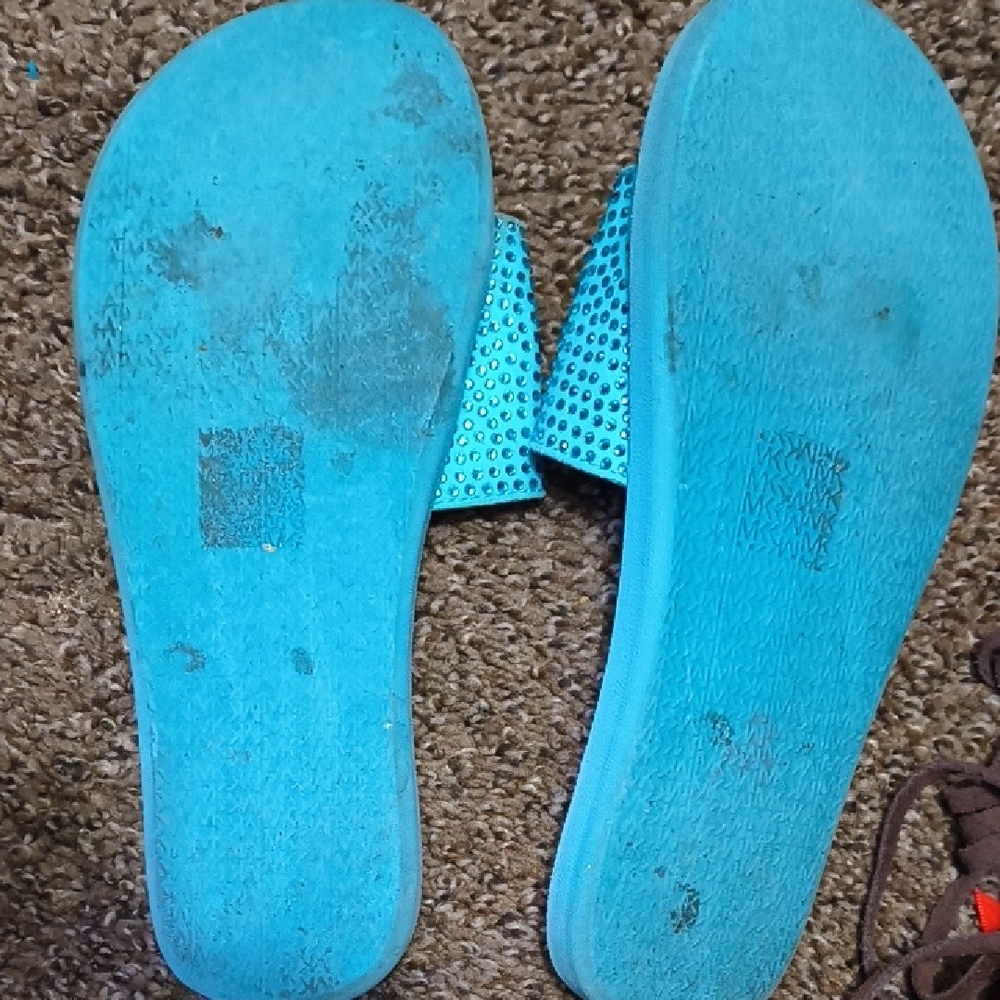 Michael Kors Turquoise Embellished Slides - Picture 5 of 5
